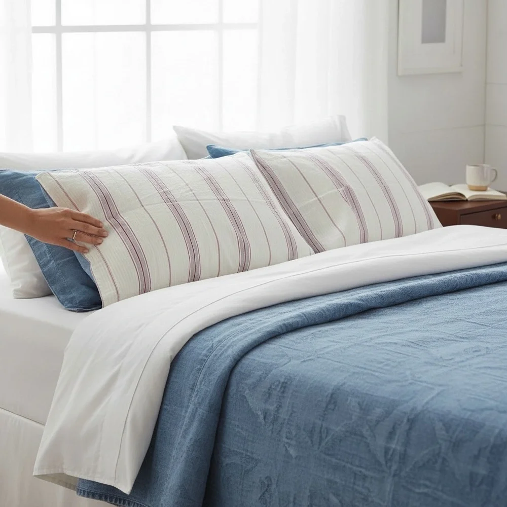 90s SET OF 4 Ralph Lauren - Denim (2)+Striped (2) Pillow Sham Covers Vintage